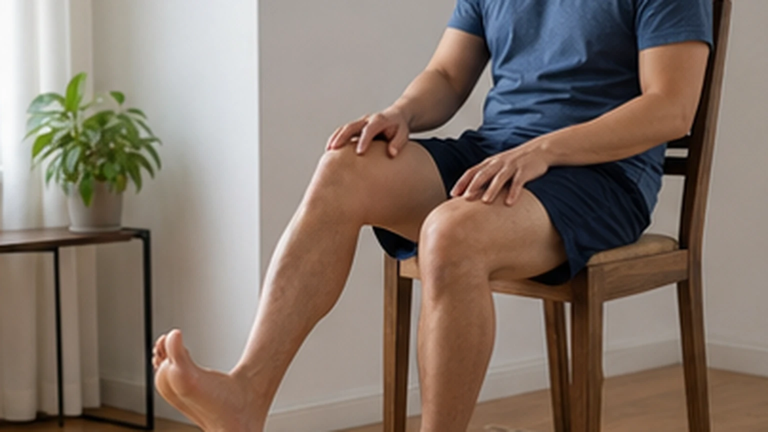 Adult practicing controlled ankle movement while seated