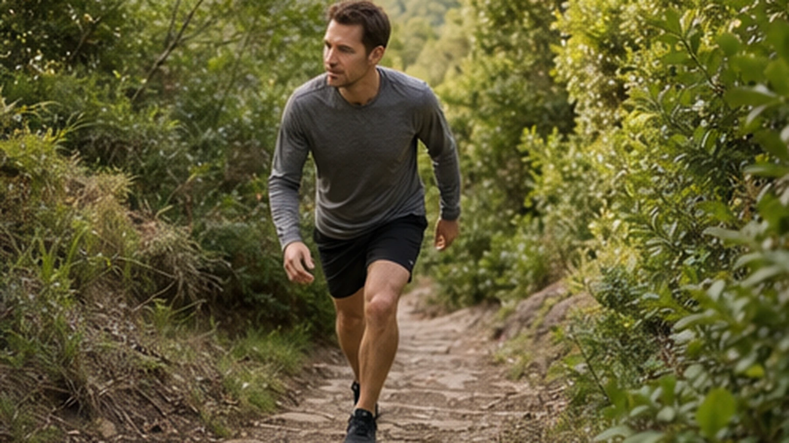 Adult climbing a modest outdoor path at comfortable pace
