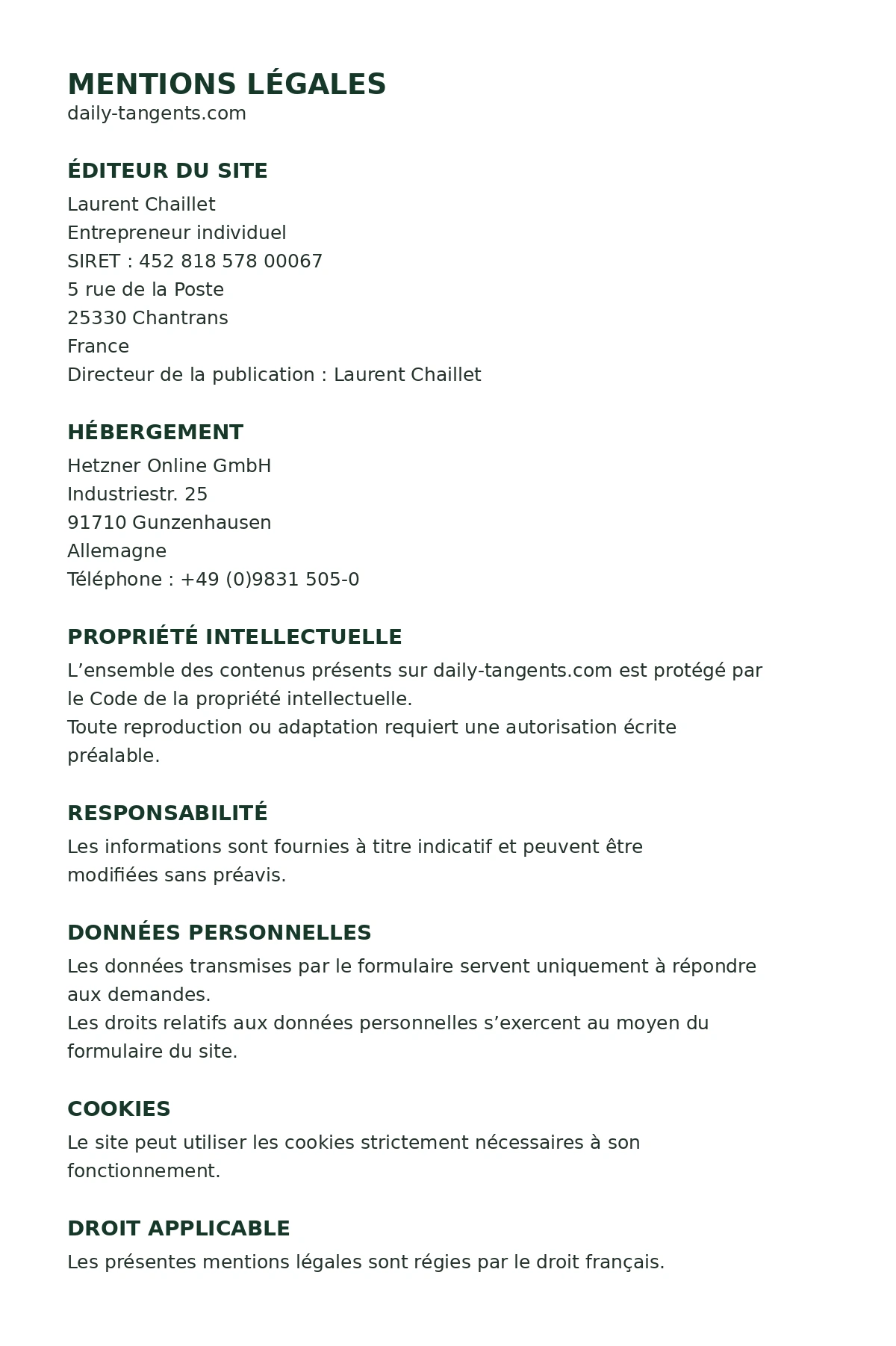Document des mentions légales